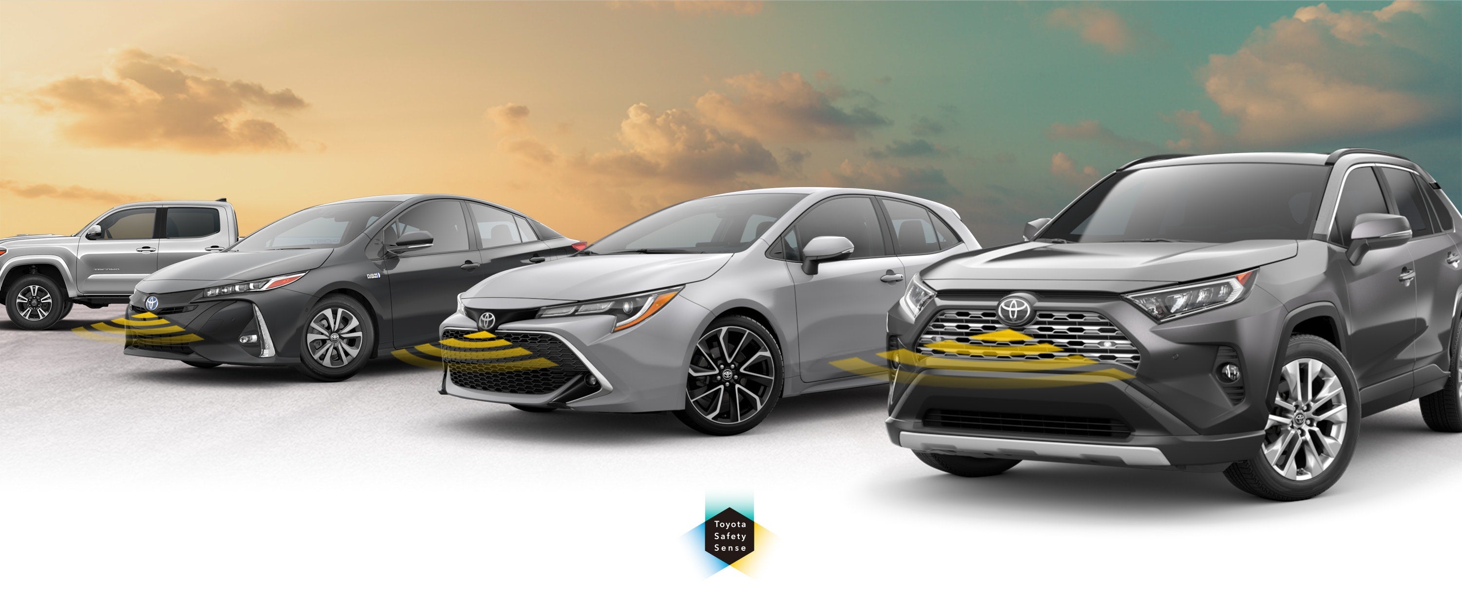 Toyota Safety Sense: Designed for Safety. Options shown on Toyota models including RAV4, Tacoma, and Camry, available now at Interstate Toyota in Airmont NY.