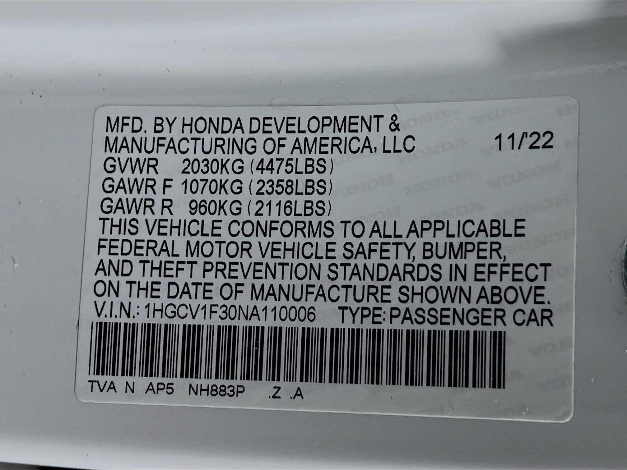 2022 Honda Accord Sedan Sport