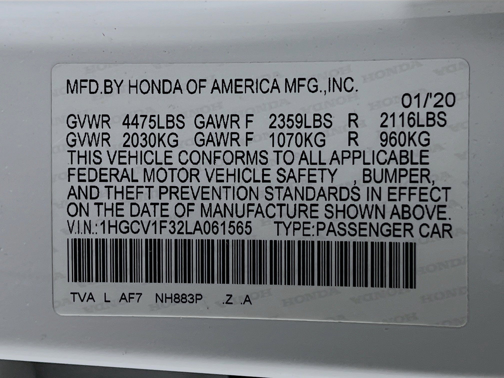 2020 Honda Accord Sedan Sport