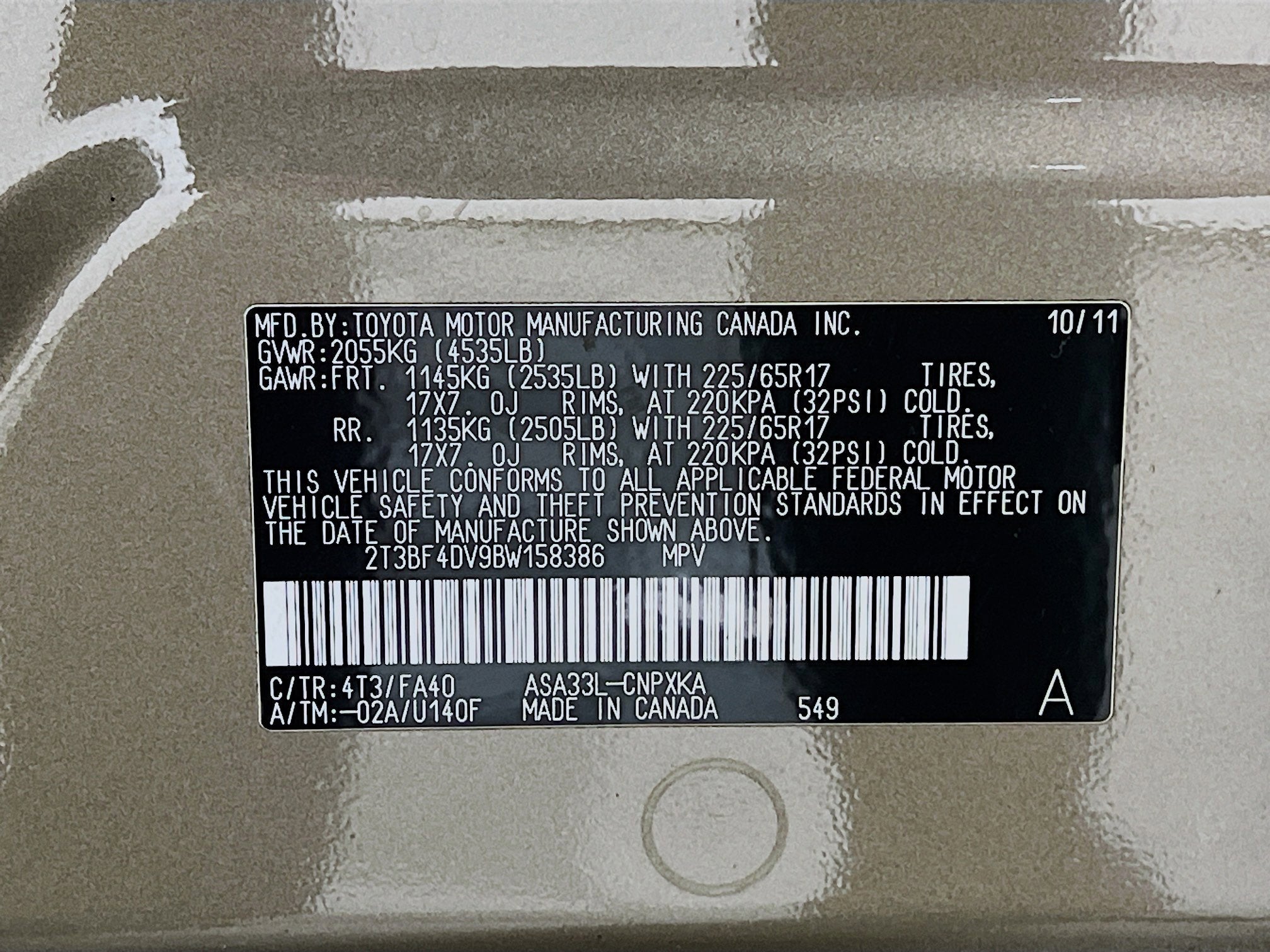 2011 Toyota RAV4 4WD 4dr 4-cyl 4-Spd AT (Natl)
