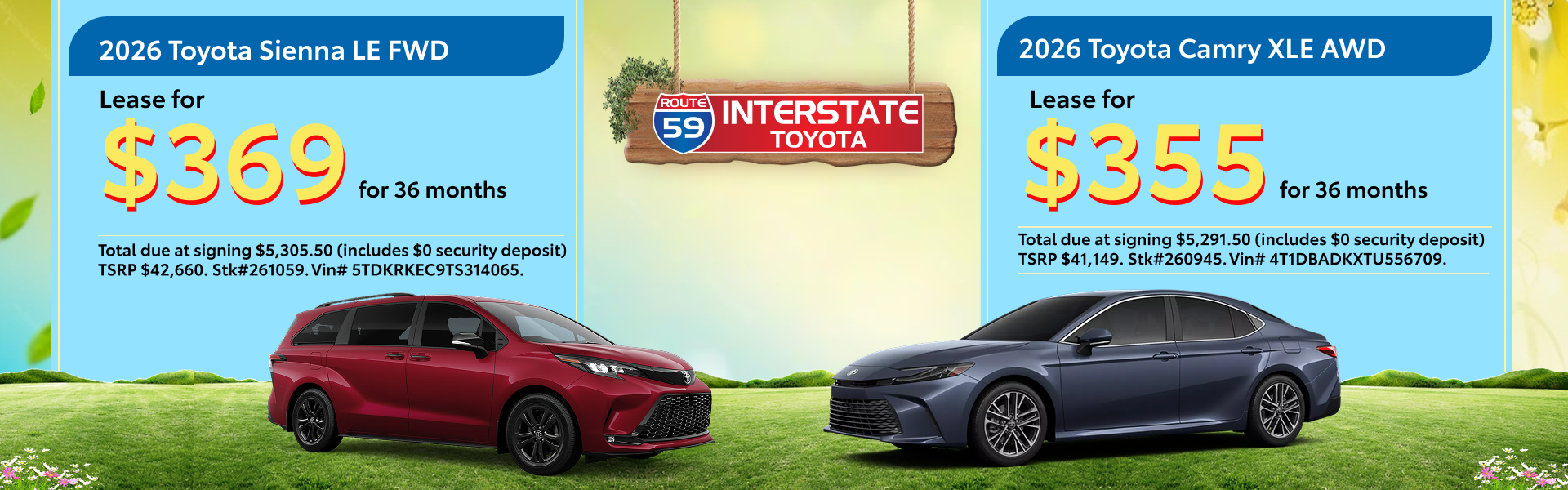 2026 Toyota Sienna + Camry XLE