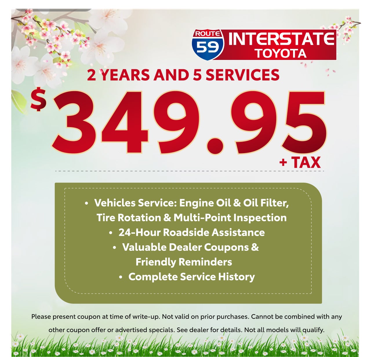 $349.95 ONLY - TOYOTA SERVICE CARE PREPAID MAINTENANCE PROGRAM