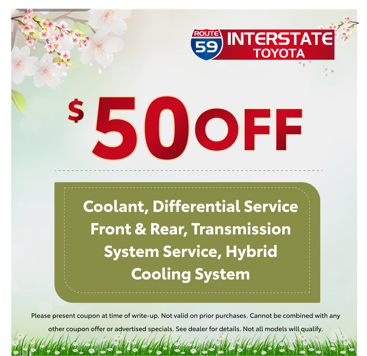 $50 OFF COOLANT, DIFFERENTIAL SERVICE FRONT & REAR,
