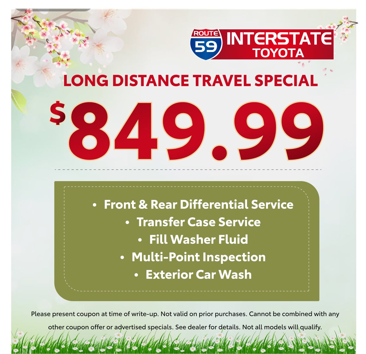 $849.99 LONG DISTANCE TRAVEL SPECIAL