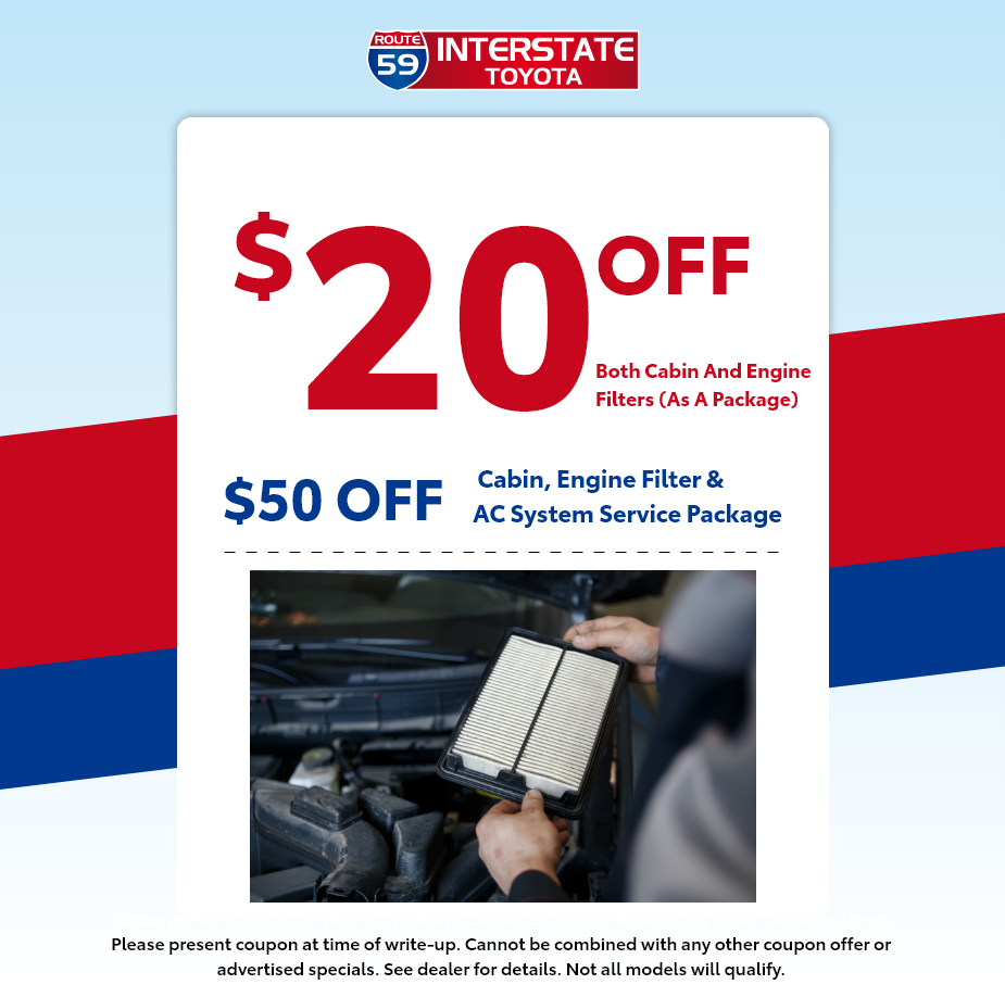 $20 OFF BOTH CABIN AND ENGINE FILTERS (AS A PACKAGE)
